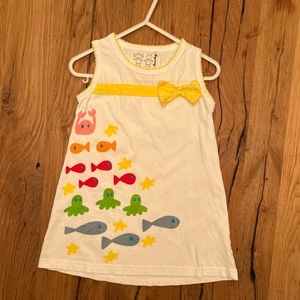 Lourdes. Size 3 years. White "ocean creatures" sleeveless shift dress.